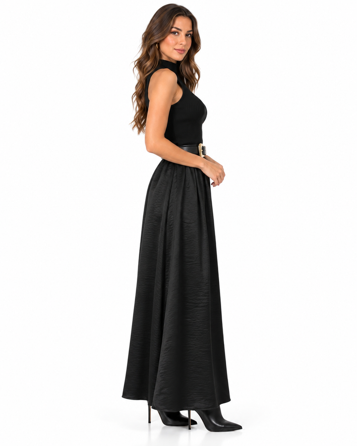 Falda Larga Cinturón Hebilla Negro – vista lateral