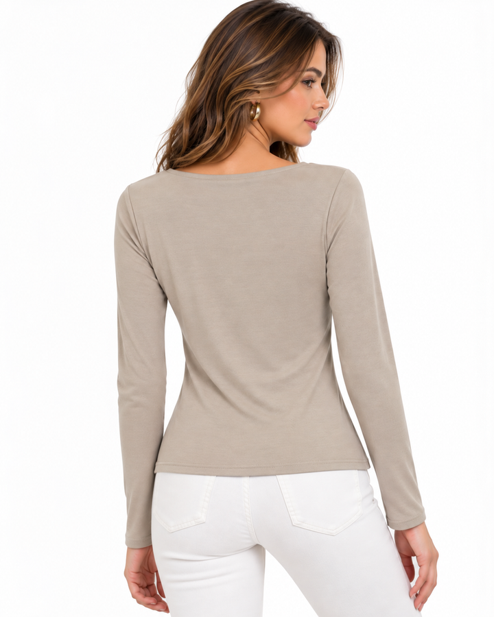 Top Hebilla Dorada Beige – espalda