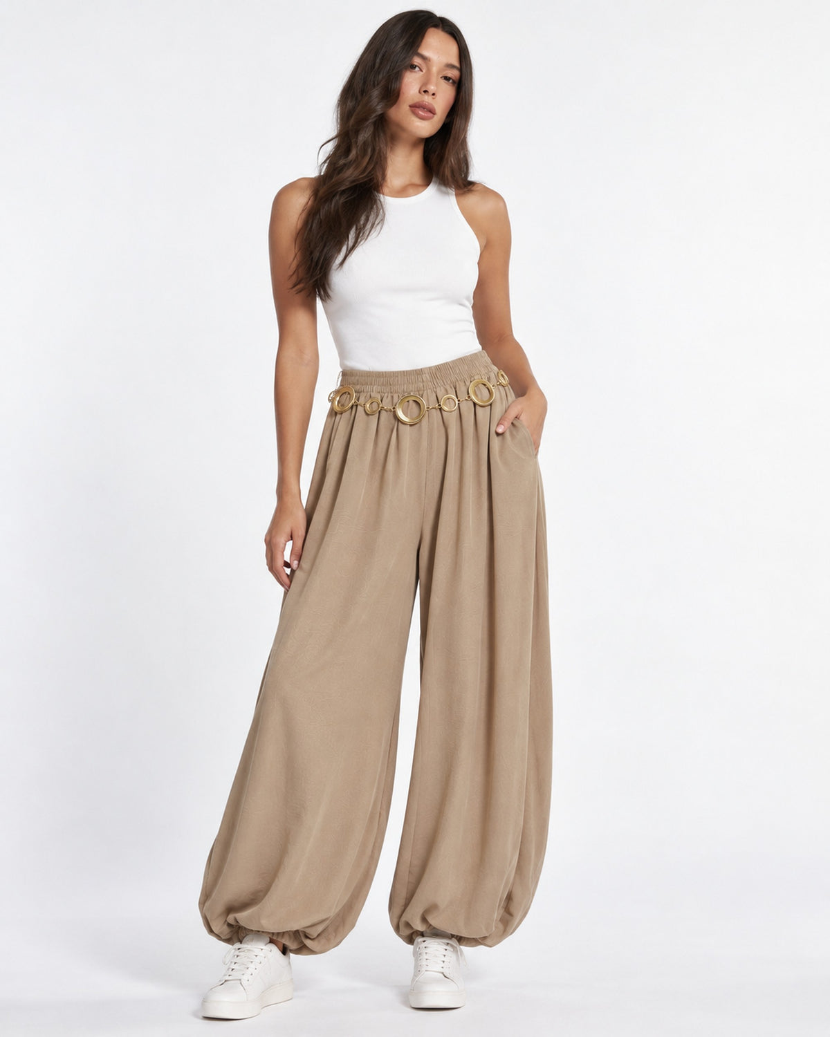Pantalón Globo Cinturón Argollas