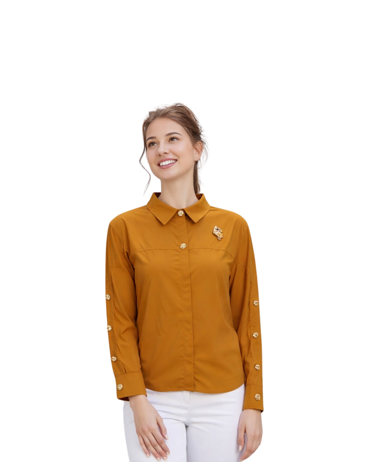 Blusa Elegante Botones Joya Café – de frente