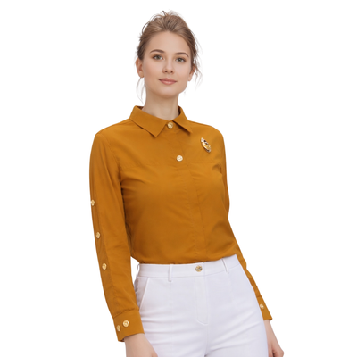 Blusa Elegante Botones Joya Café – de tres cuartos