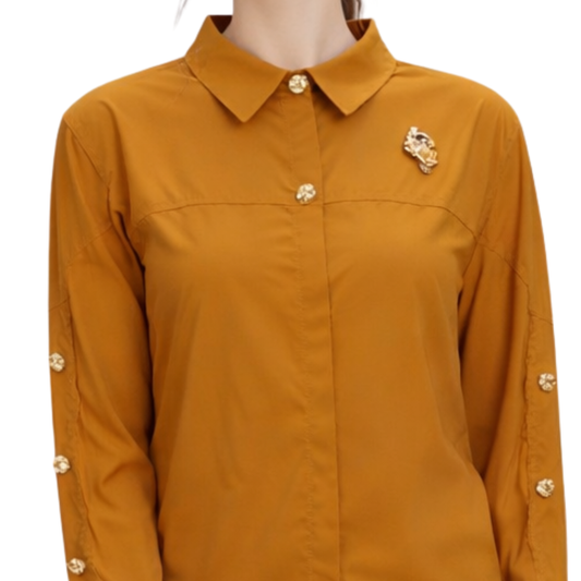 Blusa Elegante Botones Joya Café