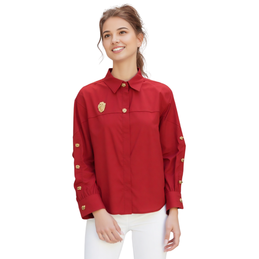 Blusa Elegante Botones Joya Rojo