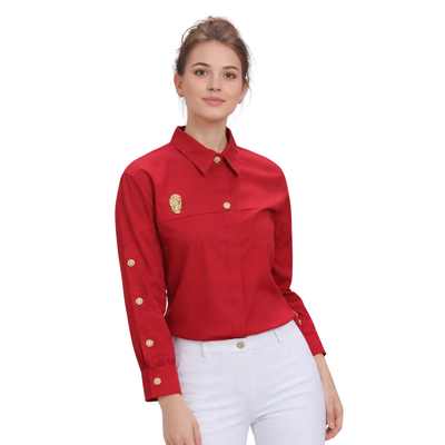 Blusa Elegante Botones Joya Rojo – de tres cuartos