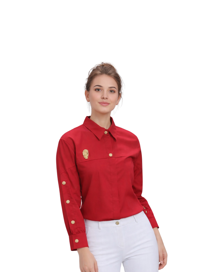 Blusa Elegante Botones Joya Rojo – de tres cuartos
