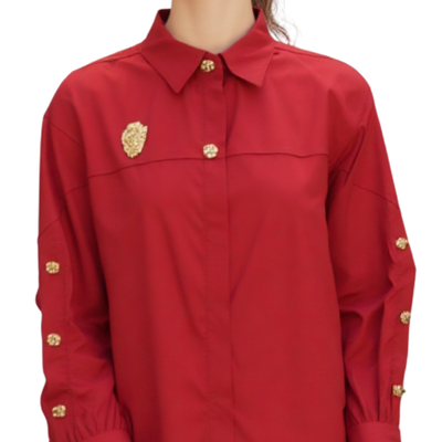 Blusa Elegante Botones Joya Rojo – detalle de los botones