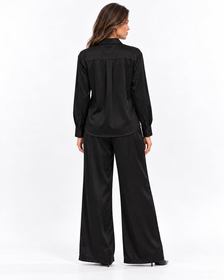 Conjunto Satén Bordado Pedrería Negro – espalda