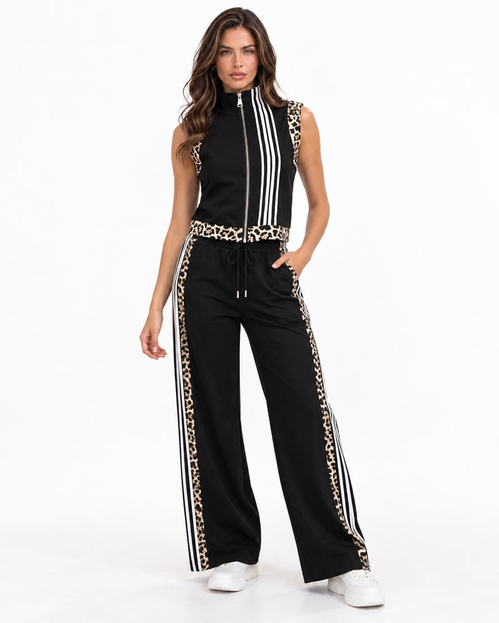 Conjunto Deportivo Franjas Animal Print Negro – frente