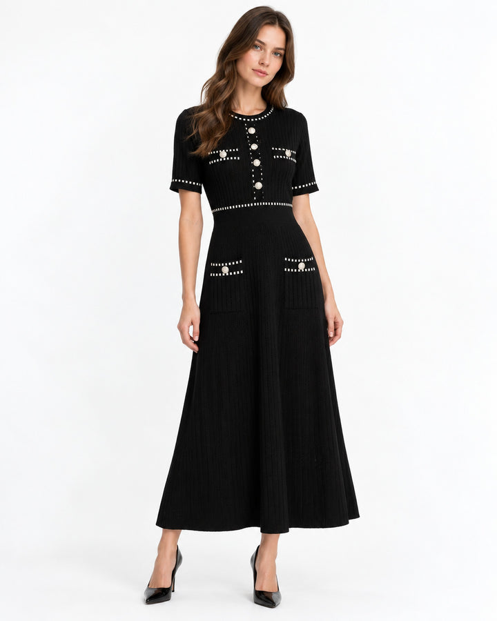 Vestido Midi Botones Joya Negro – frente