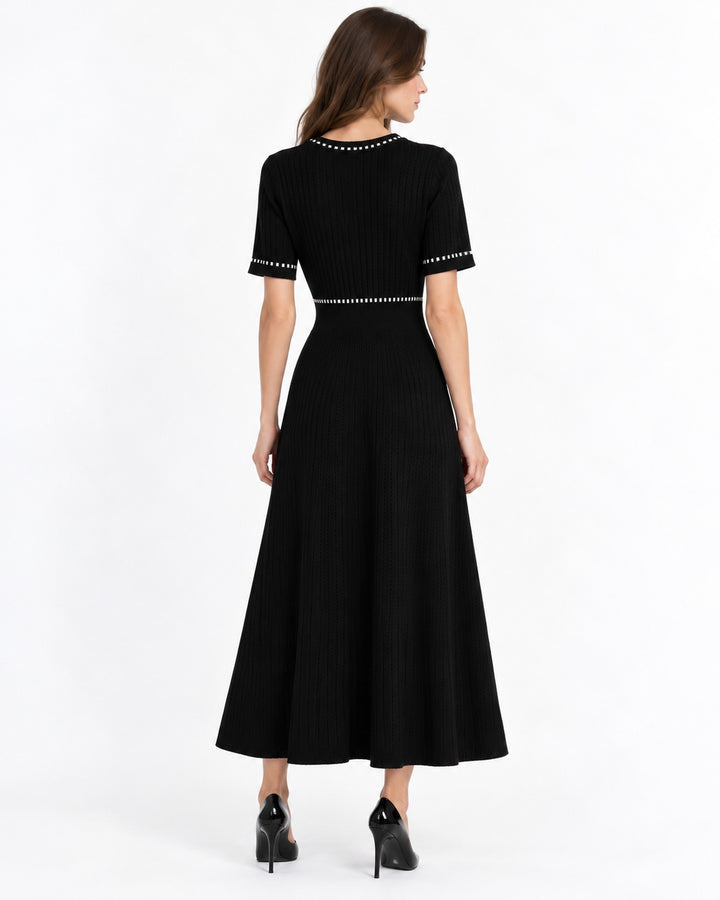 Vestido Midi Botones Joya Negro – espalda