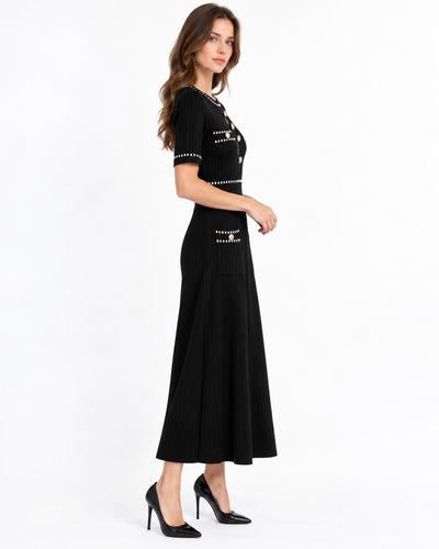 Vestido Midi Botones Joya Negro – vista lateral