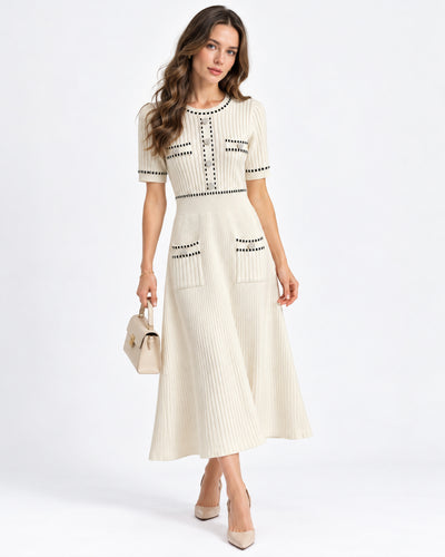 Vestido Midi Botones Joya Beige – frente