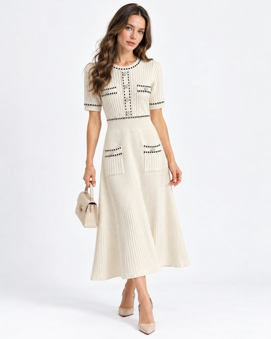 Vestido Midi Botones Joya Beige – frente