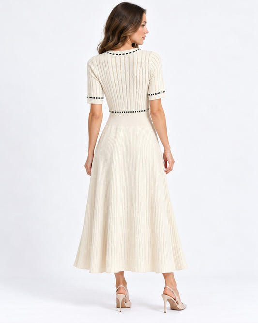 Vestido Midi Botones Joya Beige – espalda