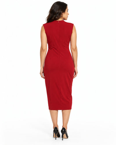 Vestido Midi Hebilla Dorada Rojo – espalda