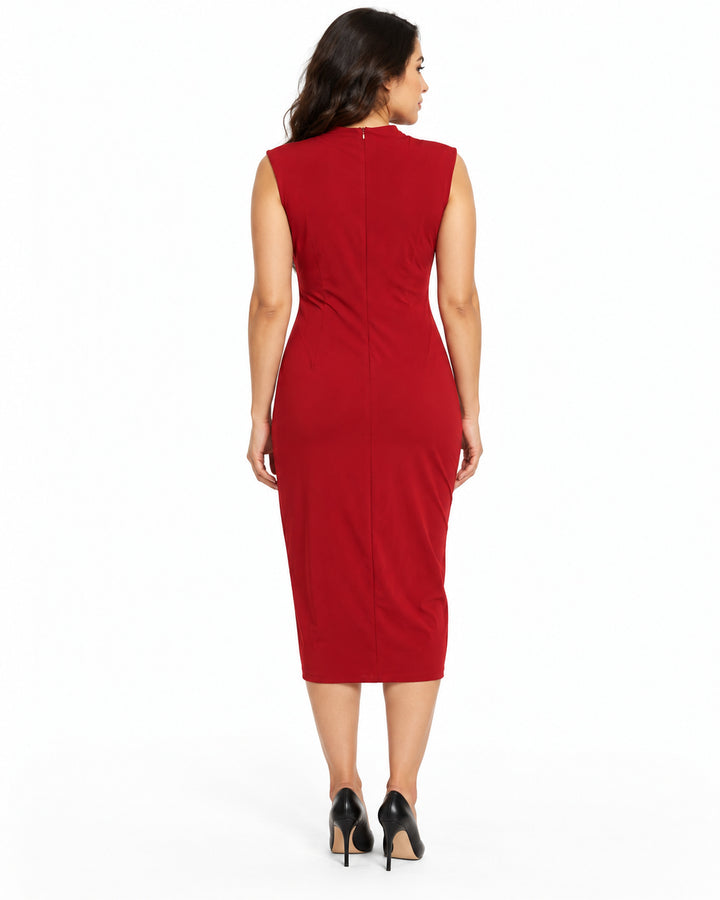 Vestido Midi Hebilla Dorada Rojo – espalda