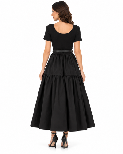 Vestido Largo Vuelo Cinturón Negro – espalda