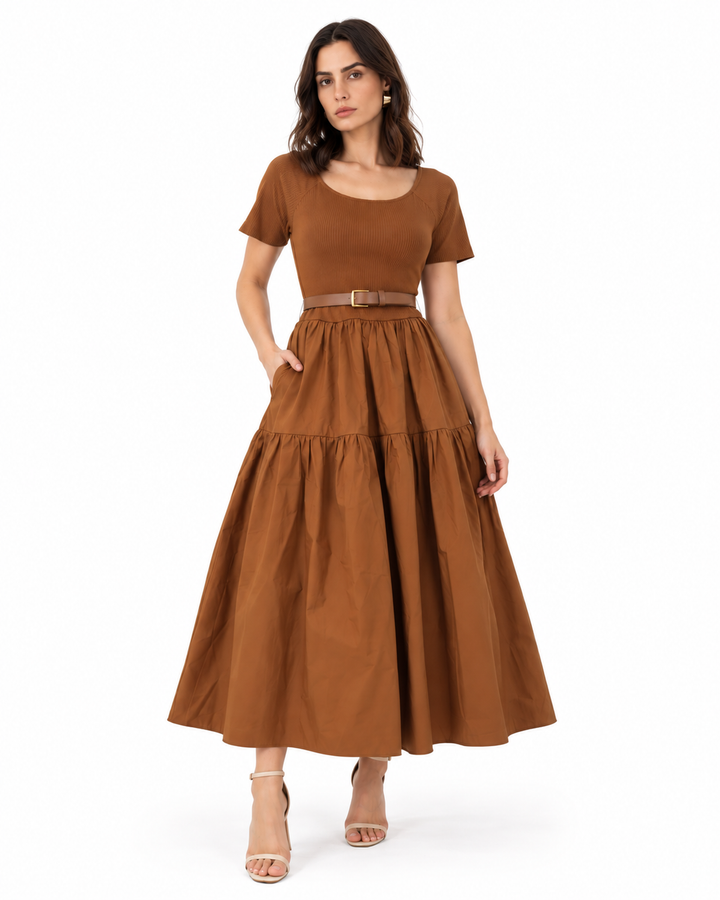 Vestido Largo Vuelo Cinturón Shedron – frente
