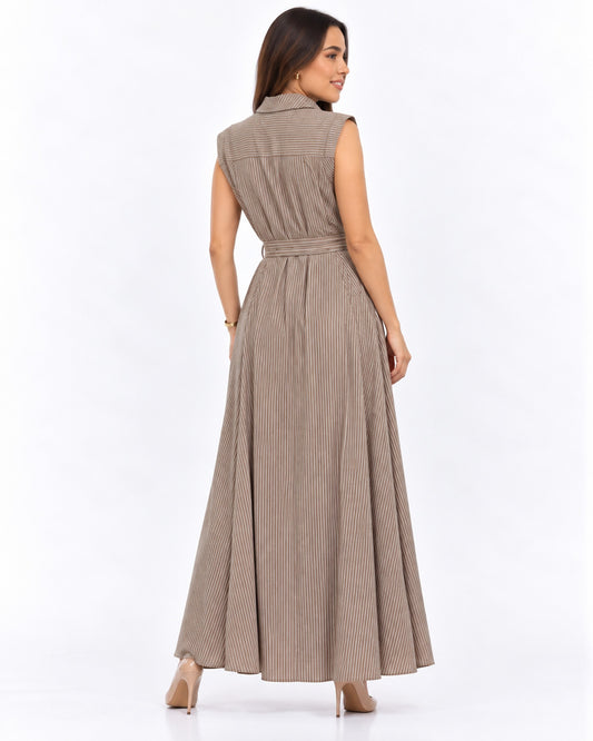 Vestido Largo Camisero Rayas Beige – espalda