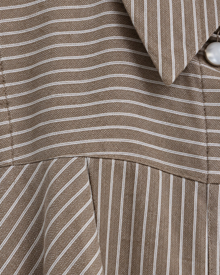 Vestido Largo Camisero Rayas Beige – detalle de tela