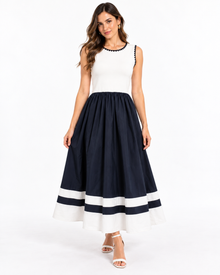 Vestido Midi Bicolor Franjas Blanco – frente