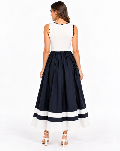 Vestido Midi Bicolor Franjas Blanco – espalda