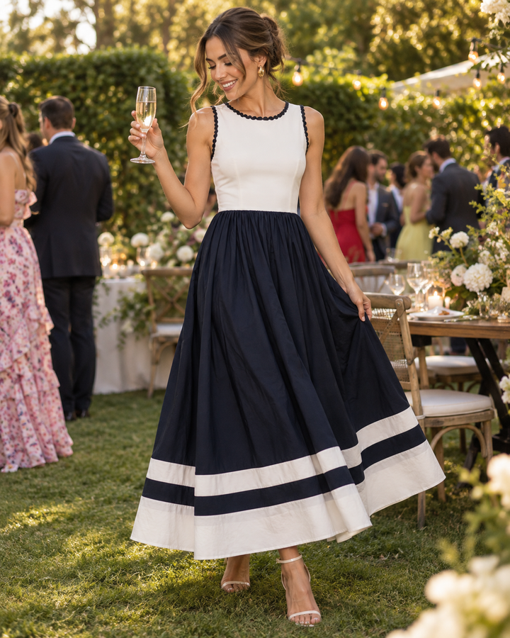 Vestido Midi Bicolor Franjas Blanco – ambientada