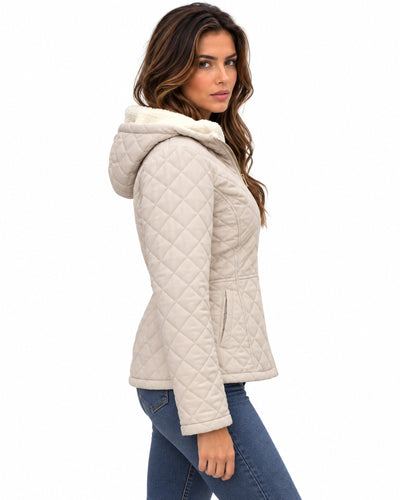 Chamarra Acolchada con Capucha Beige – espalda