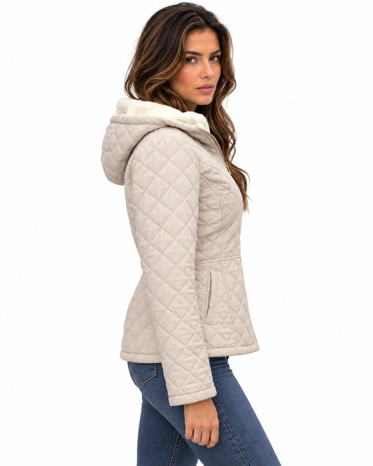 Chamarra Acolchada con Capucha Beige – espalda