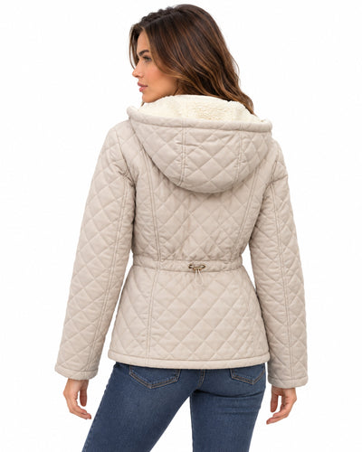 Chamarra Acolchada con Capucha Beige – lateral