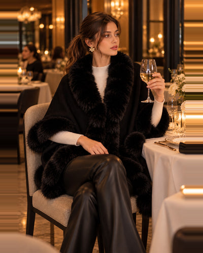 Capa con Capucha de Pelo Negro – ambientada interior