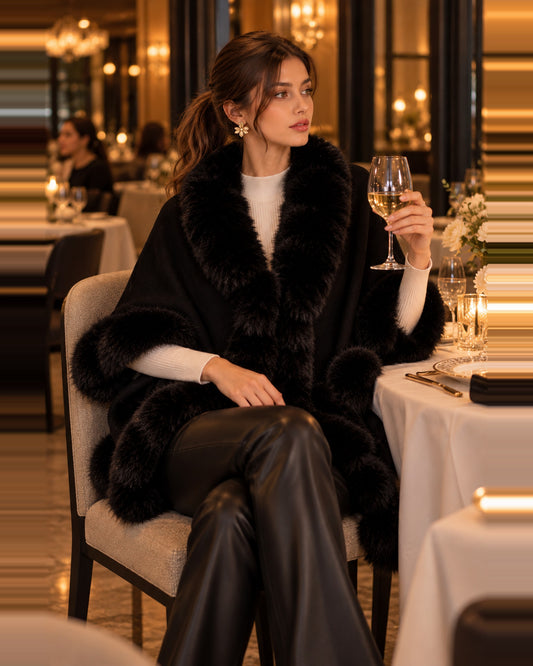 Capa con Capucha de Pelo Negro – ambientada interior