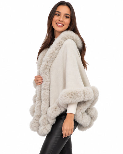 Capa con Capucha de Pelo Beige – lateral