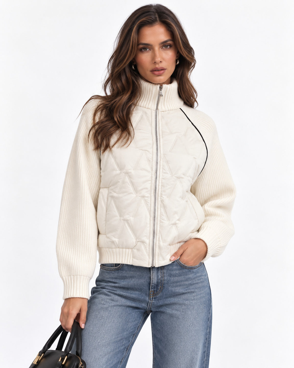 Chamarra Bomber Acolchada Punto Hueso – frente