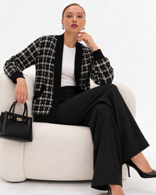 Abrigo Tweed Cuadros Negro – frente