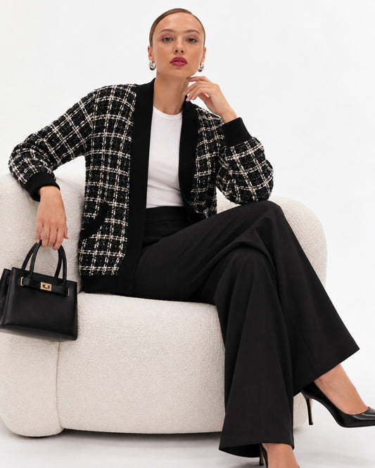 Abrigo Tweed Cuadros Negro – frente
