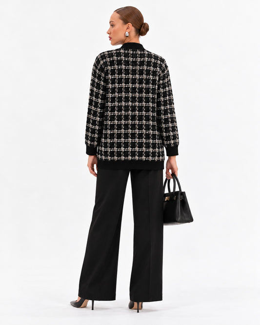 Abrigo Tweed Cuadros Negro – espalda