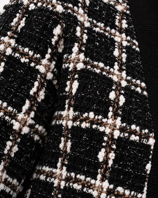 Abrigo Tweed Cuadros Negro – detalle de tela
