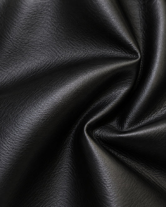 Chamarra Piel Capucha Cordón Negro – detalle de tela
