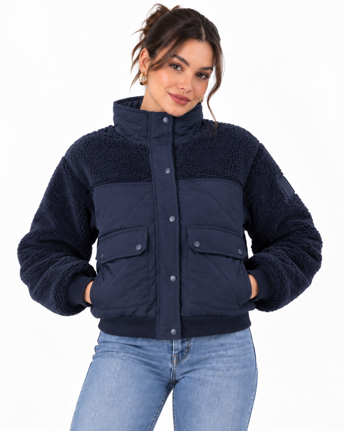 Chamarra Borrega Acolchada Azul – de frente