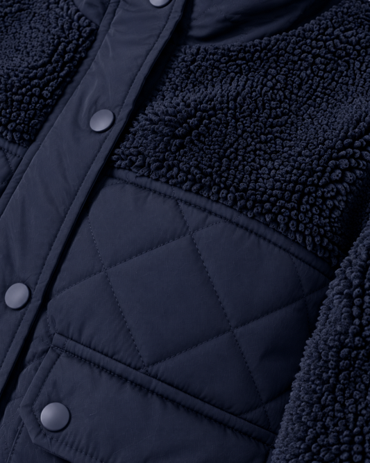 Chamarra Borrega Acolchada Azul – detalle de tela
