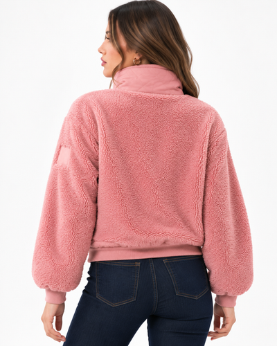 Chamarra Borrega Acolchada Rosa – de espalda