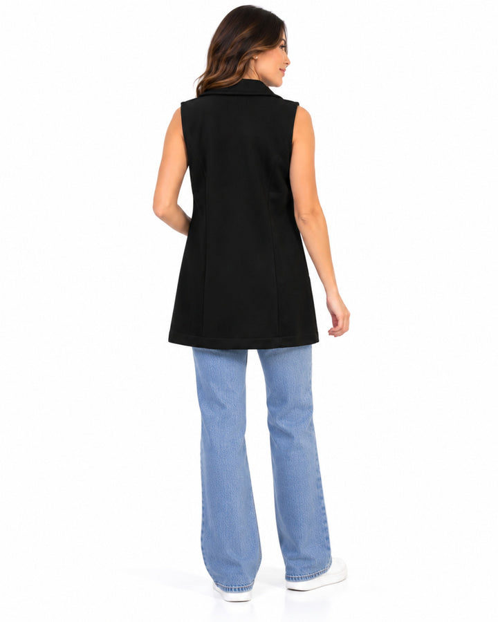 Chaleco Largo Solapa Negro – espalda