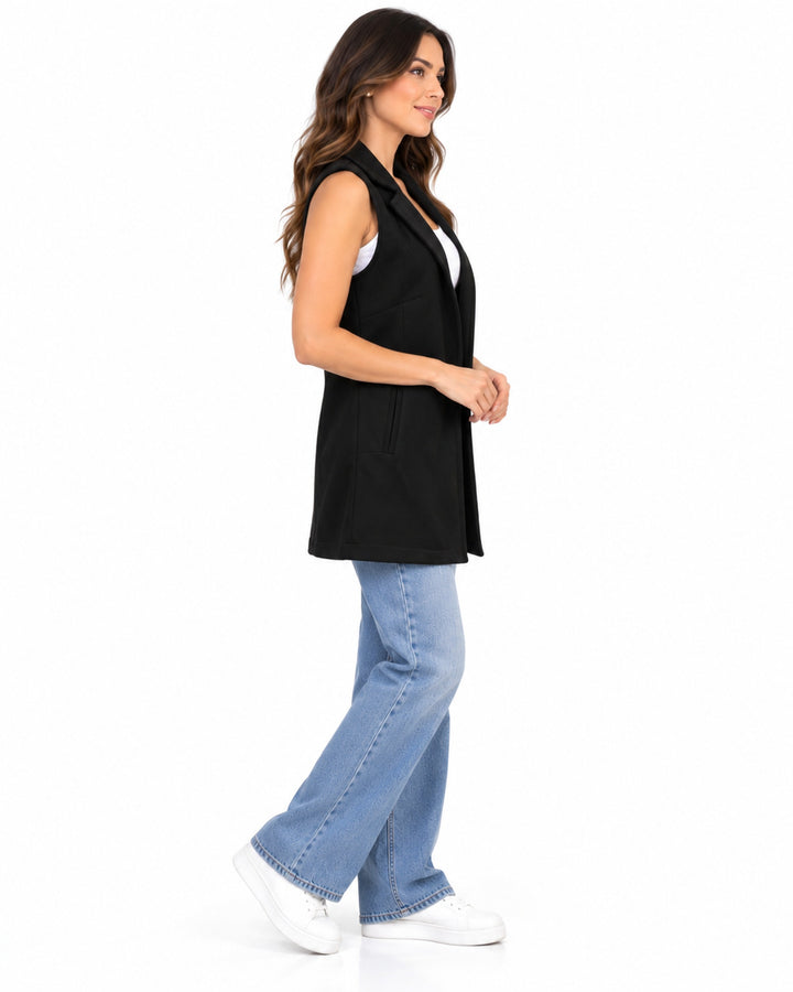 Chaleco Largo Solapa Negro – lateral