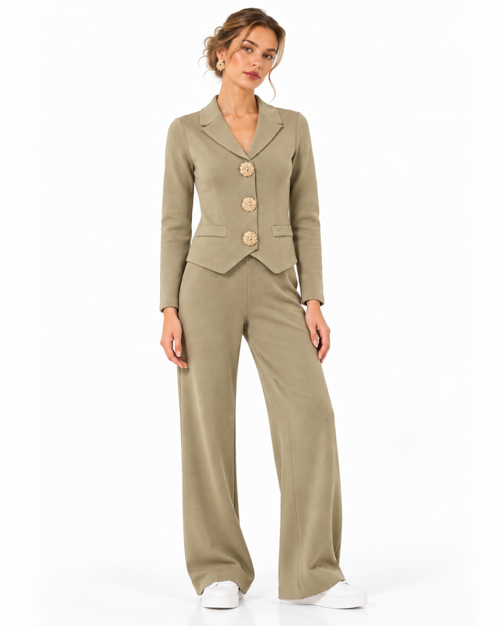 Conjunto Saco Botón Joya Khaki – frente