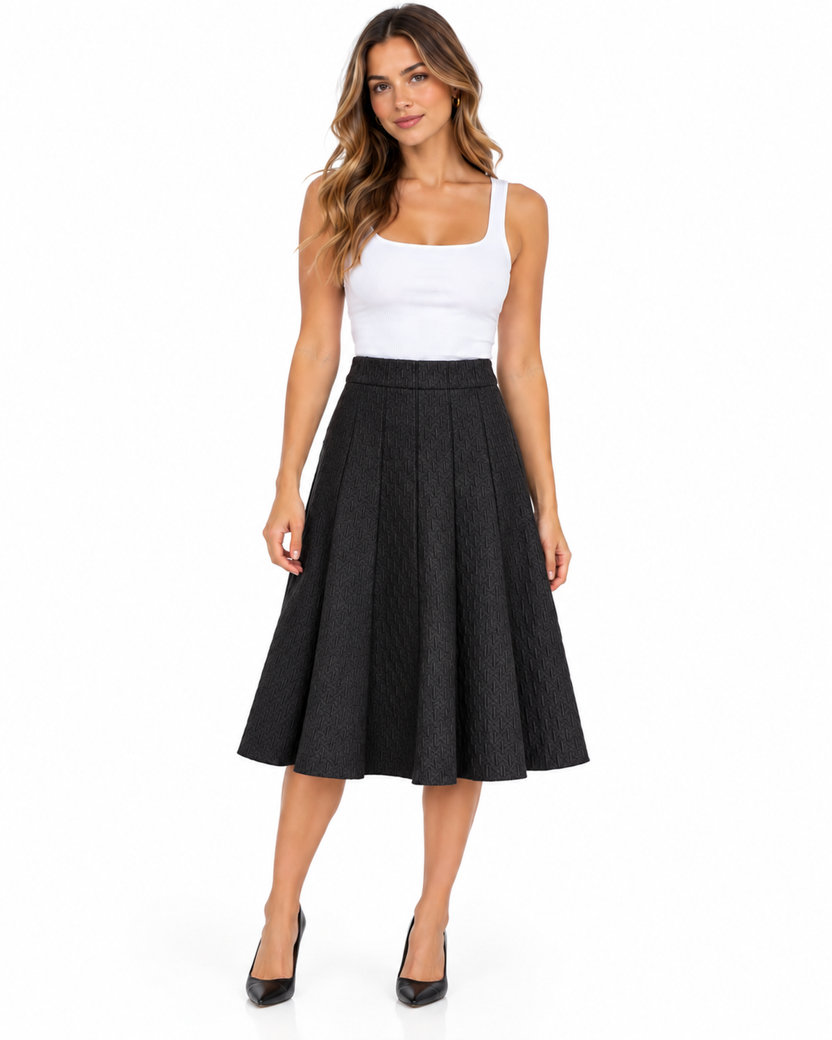 Falda Midi Plisada Vuelo Negro – frente