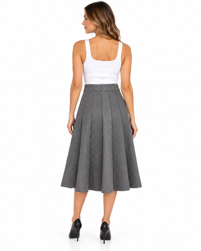 Falda Midi Plisada Vuelo Gris – espalda