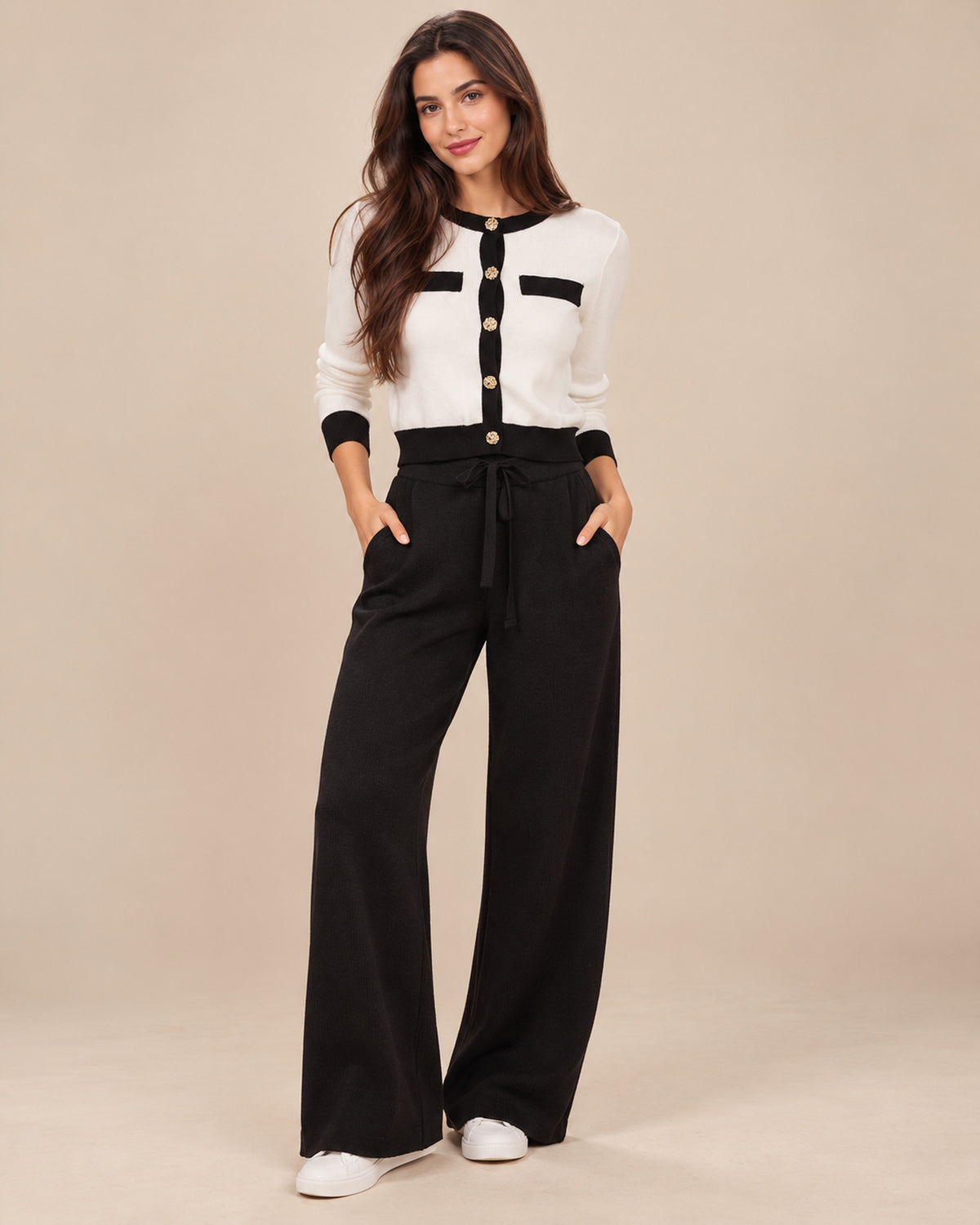 Conjunto Punto Botón Joya Negro – frente