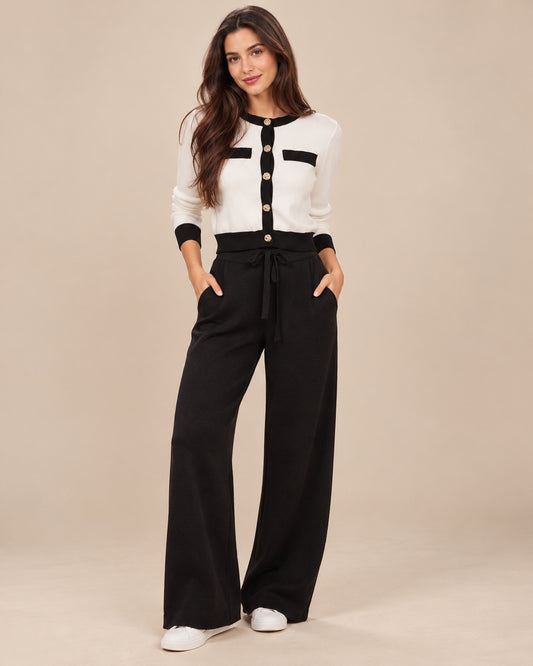 Conjunto Punto Botón Joya Negro – frente