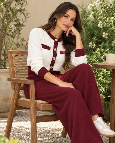 Conjunto Punto Botón Joya Vino – ambientada exterior